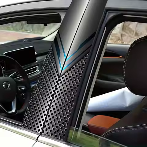 Tech Style Silver Blue V-Chevron Car Pillar Decal, Waterproof 3D Metal Texture Sticker for Car B-Pil