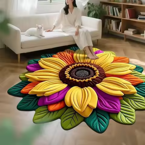 Special-shaped Sunflower Carpet Soft Absorbent Flower Carpet 60x60cm Non-slip Door Gasket for Living