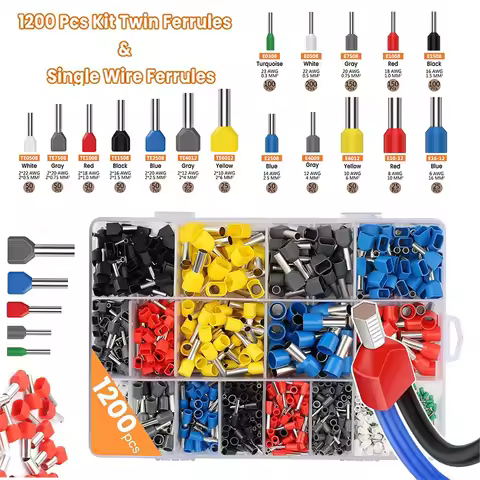 1200pcs Single & double FerruleTerminal Set,Twin Wire Ferrule,Dual Barrel Ferrule Connectors Wire En