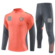 2025/26 Bayern Munchen Orange Shirt Tracksuit Football Training Wear Long Sleeves Sportswear + Long 