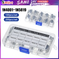 100/200Pcs 10 Values Rectifier Diode Assorted Kit 1N4001 1N4002 1N4003 1N4004 1N4005 1N4006 with Box