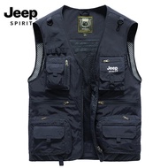 JEEP SPIRIT Outdoor Tooling Vest Mens Multi-pocket Vest Jacket Loose Fishing Vest Functional Sports