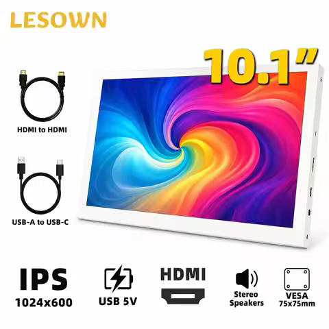 LESOWN Aluminum Sensor Display 10.1 Inch Easy Setup PC Temp Monitor 60Hz HDTV External Screen Plug a