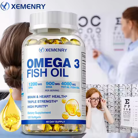 Omega-3 Fish Oil - Rich in Omega-3 Fatty Acids, EPA, DHA - Good for Heart, Brain, Eyes, Immune Healt