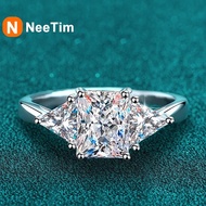 NeeTim Emerald Cut 3ct Full Moissante Wedding Rings for Women Lab Grown Diamond Promise Band Plated 