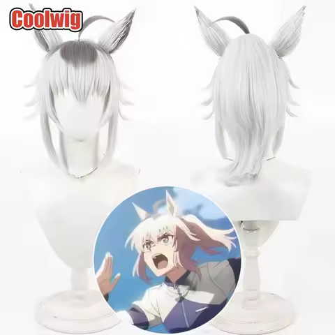 Coolwig Synthetic Hair Oguri Cap Cosplay Wigs Uma musume: Pretty Derby Oguri Cap 45cm Silver White M