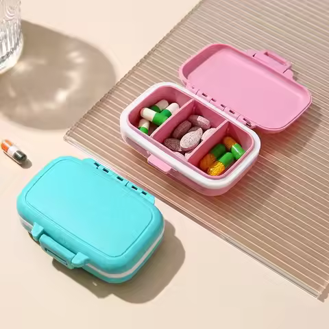 Portable Mini Pill Box New Model Sealed Moisture-Proof Three-Compartment Medicine Storage for Three 