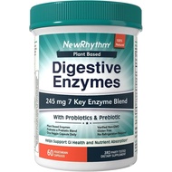 NewRhythm Digestive Enzymes 245 mg, with Probiotics and Prebiotics, Plant Based, 7 Key Enzymes, Dige