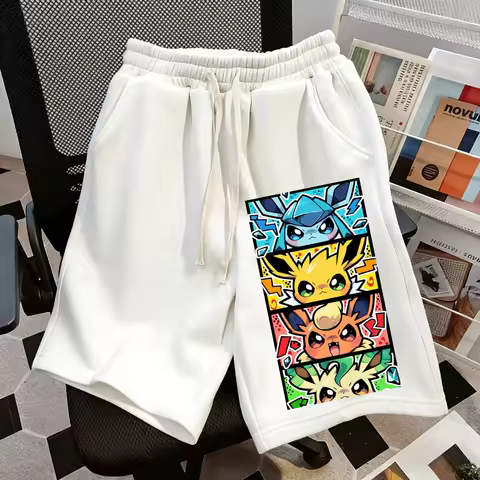 Eevee Anime Print Shorts Men Women, Summer Fashion Streetwear Quick Dry Breathable Casual Gym Sports