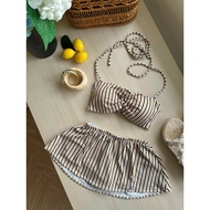 Beachclub_Tie-neck Bikini + striped skirt (Halo Bikini)