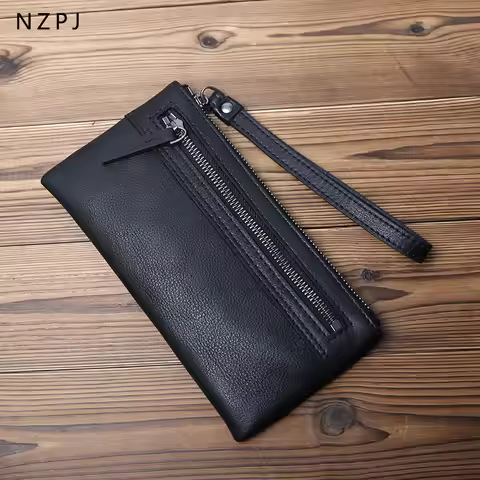 NZPJ Leather Men's Wallet Natural Leather Clutch Bag Long Bank Card Bag Large Capacity Coin Purse Ca