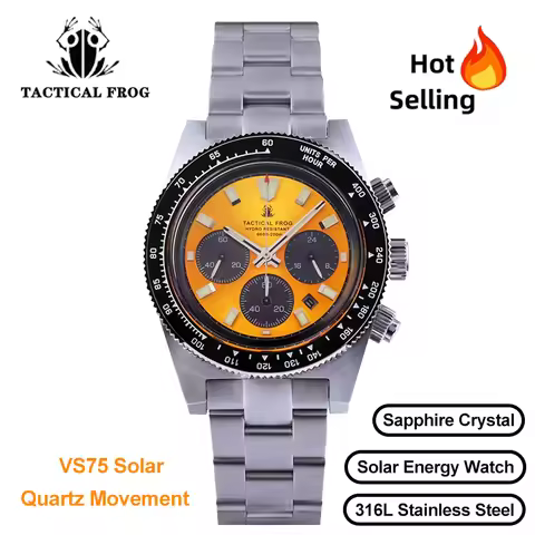 Tactical Frog V2 Solar Chronograph Quartz Wristwatch VS75 Movement 200m Waterproof Men's Watch Sapph