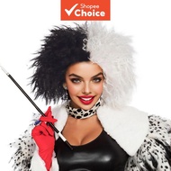 Black White Curly Wig Cruella De Vil Style Halloween Cosplay Party Wig for Women