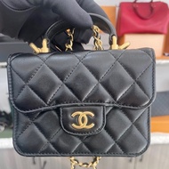 【96%新 ✨ 全網最低價】 30開 Chanel mini woc 21k 黑金 手柄 羊皮 斜挎包 王心凌同款(下單前先詢問庫存❗️）