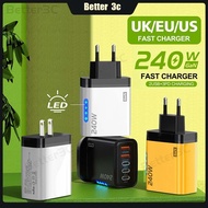 5 in 1 GaN Phone Charger Adapter Total 240W Fast Charging USB+Type C Charger EU/US Plug Wall Charger