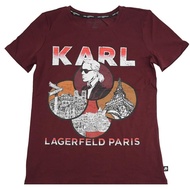 KARL LAGERFELD 卡爾老佛爺巴黎地標印花棉質短T恤.酒紅