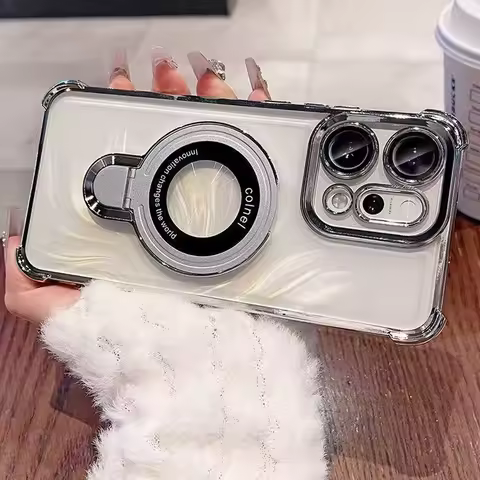 For OPPO Reno 14 13 12 11 Reno14 Reno13 F Pro 13F 14F 12F Case Magnetic Bracket Holder Plating Soft 