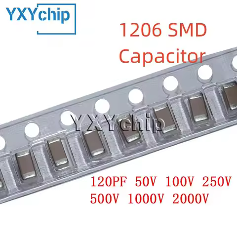 50PCS 1206 120PF 50V 100V 250V 500V 1000V 2000V ±5% 121J C0G NPO SMD Chip Multilayer Ceramic Capacit