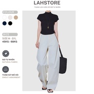 LAHSTORE women's wide-leg linen curved-leg trousers with high waist high crotch QD15 (White) linen p