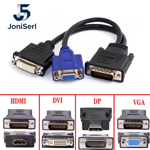 JonISerl Cable LFH 60Pin DMS 59pin Male to Dual DVI 24+5 Female VGA RGB 15pin Female Splitter Extens