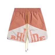 Cross-border Trendy Brand RHUDE Micro-label Printed Color-blocked Rope Casual Shorts For Men And Wom