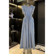 Blue Plaid Flying Sleeve Dress - Trendy Summer 2024