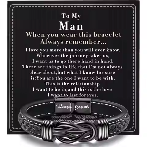 Mens Bracelet to My Man, Leather Bracelet Gift for Him Love You Forever Mens Husband Boyfriend Coupl