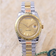 Rolex Day-Date Men's High-End Charm Trendy Luxury Dual Date Display Gold Dial Stainless Steel Strap 