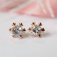 真托帕石耳環，藍，花卉設計，925銀