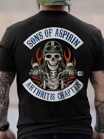 Men'S T-Shirt 1pc Sons of Aspirin Arthritis Chapter Biker Rider T-Shirt Retro Pattern T-Shirt Skull 