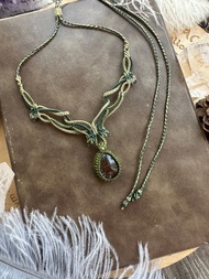 N1190 民族風 蠟線編織 花幽靈水晶 項鍊 (可調長度)