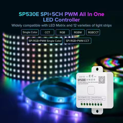 SP530E WiFi Alexa Bluetooth LED Controller Support PWM Monochrome CCT RGB RGBW RGBCCT or SPI TTL IC 