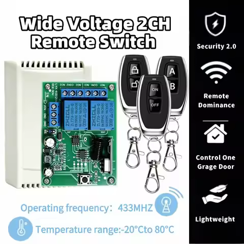 433MHz Universal Wireless Remote Control Switch DC 6V 12V 24V 2CH RF Receiver,50m Remote Controller,