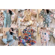 🔥READY STOCK🔥Pyjamas Set Short Sleeve Sleepwear Female Pajamas Suit/Buja Tidur Black M-2XL