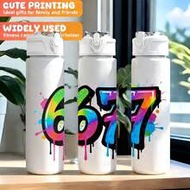 1pc 750ml/25oz Large Capacity Plastic Sports Water Bottle, Cute Numeric Pattern Design, 67 High-Qual
