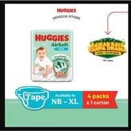 HUGGIES AIRSOFT TAPE NB68/ S58/ M52/ L44/ XL38 (4 PACKS)