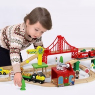 Premium 70Pcs or 80Pcs Wooden Electric Train Track Toy Set/ Magnet Trains Toy with Wooden Railway Systems