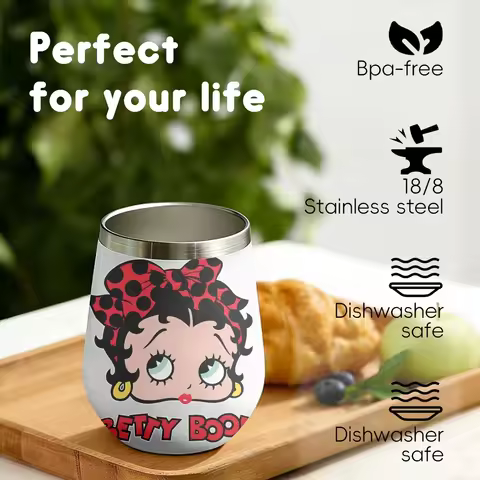 Cartoon B-Betty Boop Vacuum Flasks 12oz Insulated Wine Tumbler Vacuum Coffee Mug Egg Shape Thermos C
