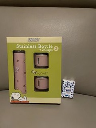 Snoopy 史努比不鏽鋼保溫瓶套裝（連兩隻杯 ）日本景品 Snoopy Stainless Steel Bottle + 2 Cups