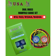 Usa Dual Brass Manifold Gauge / Gas Meter Air Cond Gas Dua Kepala R12/ R22/ R134A/R404A USA-1002