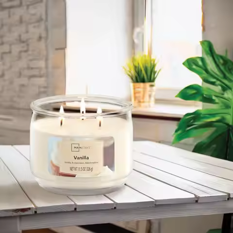 Vanilla Scented Glass Jar Candle 3 Wick Long Burning Home Fragrance Aromatherapy Gift Set of 2 Pack 
