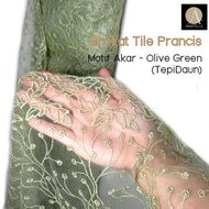 1/2 meter Kain Brokat Brukat Tile Prancis Bahan Kebaya Motif Akar Olive Green