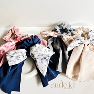 Aude - Flower Ribbon Scrunchie | Jumbo Ribbon Scrunchie | Hijab Scrunchie | Ribbon Hair Rubber | Pre