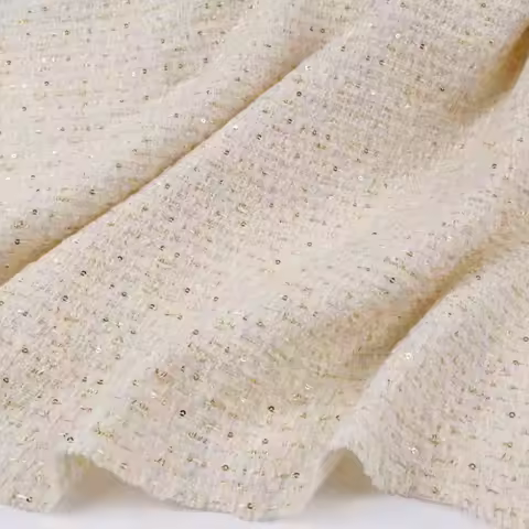 Light Green Colorful Yarn Sequins Woven Tweed Chanel Style Embroidery Fabric for Suit Dress Spring A