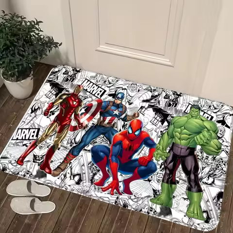 Marvel Has Authorized 1pc Cartoon Print Floor Mat, Featuring Iron Man, Captain America, Spider-Man, 