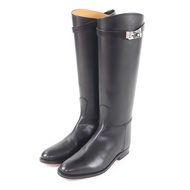 愛馬仕 (HERMES) 042138 Jumping 皮革長靴，黑色，銀色五金配件和 Kelly 搭扣，尺寸 35.5，義大利製造，成色極佳，附原廠鞋盒和防塵袋。