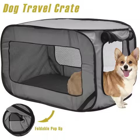 Dog Travel Crate Portable Pop Up Dog Crate with Zipper Mesh Door Foldable Small Dog Seat Kennel for