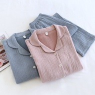 Four-Layer Pure Cotton Gauze Pajamas Set/Muji Style Lapel Couple Loungewear