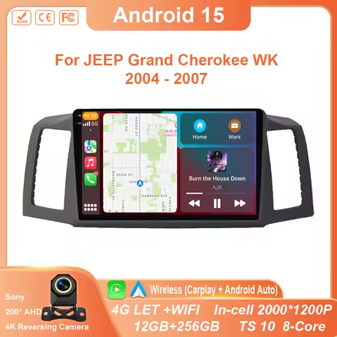 Android 15 Carplay Auto For JEEP Grand Cherokee WK 2004 2005 2006 2007 Multimedia Car Radio Navigati