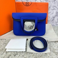 Hermes Halzan 25 Bag 藍色拼色  金釦  U刻  👍👍全新全膜收藏少見拼色👍👍